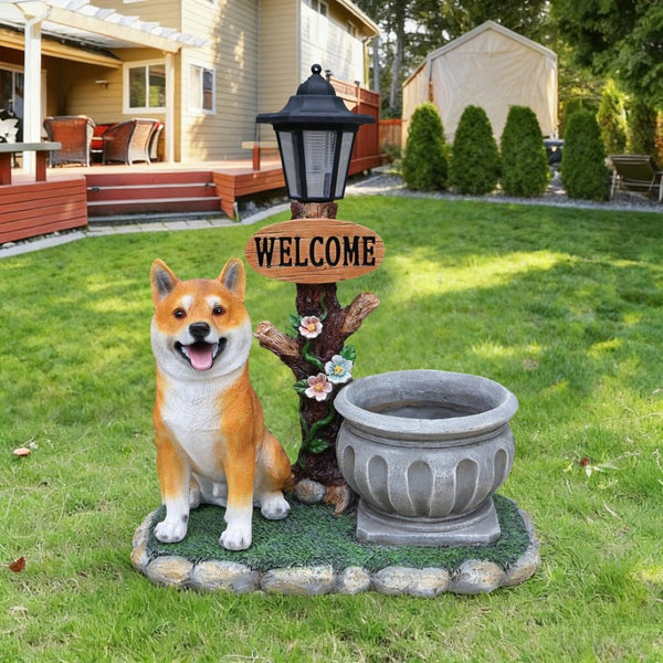 English Elm Sitting Corgi Resin Planter Sculpture Whimsical Porch Garden Decor with Succulent Cavity W5398P464247