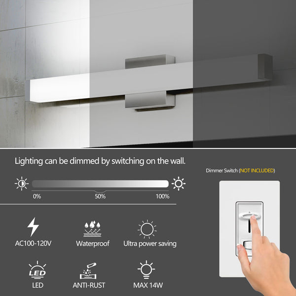 English Elm Bathroom Vanity Light Bar - Modern Brushed Nickel Led Fixture, 25" 14W 6000K Cool White Illumination W2312P374953