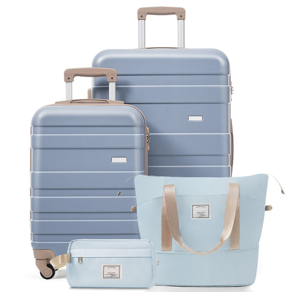 English Elm 4-piece Hardshell Luggage Set Abs Carry-on Checked Suitcase Tsa Lock Duffel Toiletry Blue N726P439328C
