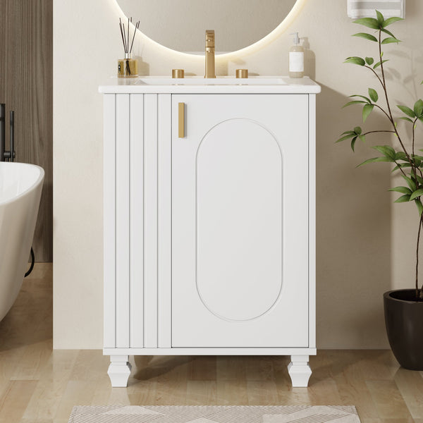 English Elm Christopher Knight Home® - 24" Retro Bathroom Vanity with Ceramic Sink, Solid Wood Frame, Soft-Close Door, Ample Storage White N759P293645K