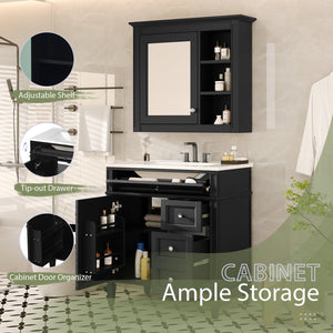 English Elm 30'' Bathroom Vanity Set With Mirror, Modern Freestanding Storage Cabinet & Integrated Sink Design SW000127AAB-1