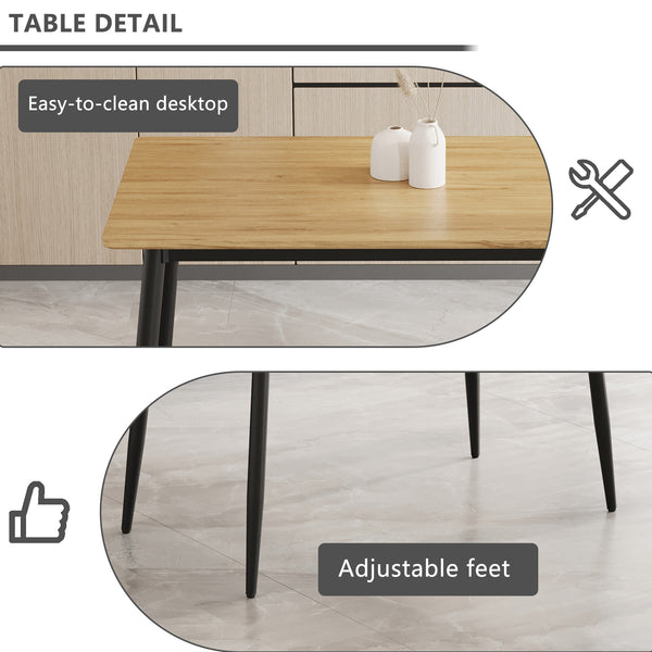 English Elm Modern MDF Grain Dining Table with Black Metal Legs — Minimalist 4-6 Seat, Durable, Easy Assemble W1727P229029