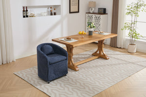 English Elm 059-Set Chenille Fabric Dining Armchair with Ergonomic Back Cushion, 360° Swivel & Smooth Wheels, Upholstered Comfort for Indoor Spaces Blue W527P242556