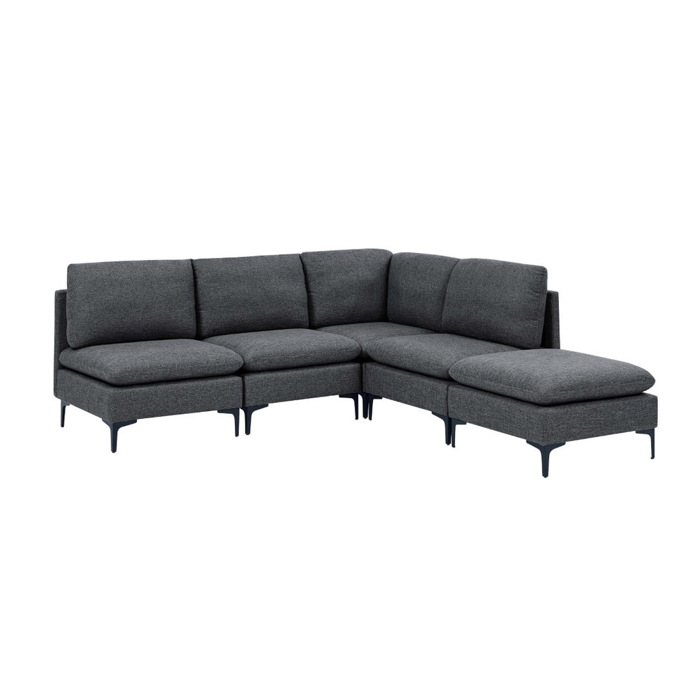 English Elm Linen Upholstered Sectional Sofa with Black Metal Legs Mid-century Modern Living Room Dark Gray B2748S00109