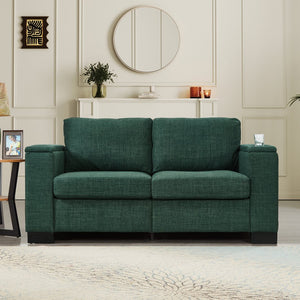 English Elm 67.7" Modern Loveseat Sofa with Cup Holders and Hidden Storage, Polyester Upholstery, Solid Wood Frame Green W1097S00193