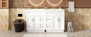 English Elm [video] 60 Inch Dual Sink Bathroom Vanity with Soft Close Doors and Mdf Cabinet N729P000017K