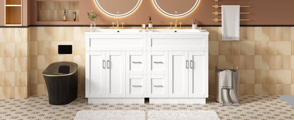 English Elm [video] 60 Inch Dual Sink Bathroom Vanity with Soft Close Doors and Mdf Cabinet N729P000017K