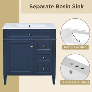 English Elm 30'' Modern Bathroom Vanity With Ceramic Sink, Stylish Storage, 2 Drawers & Tip-Out For Organization N710P250194C