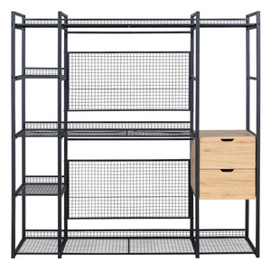English Elm Open-Style Wardrobe Storage System with Heavy-Duty Metal Frame, Rails, Shelves & Drawers - Sleek Durable Design for Organized Living Black SF000087AAB
