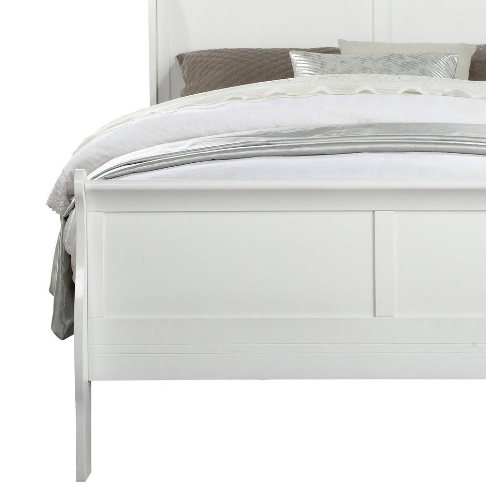 English Elm White Sleigh Bed with Built-In Casegood Drawer, Brushed Nickel Hardware, Solid Pine Elegance B062S00539
