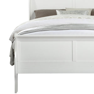 English Elm White Sleigh Bed with Built-In Casegood Drawer, Brushed Nickel Hardware, Solid Pine Elegance B062S00539