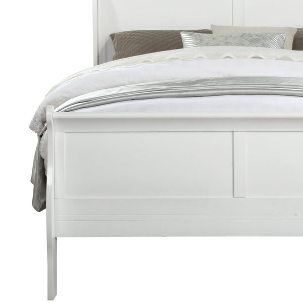 English Elm White Sleigh Bed with Built-In Casegood Drawer, Brushed Nickel Hardware, Solid Pine Elegance B062S00539
