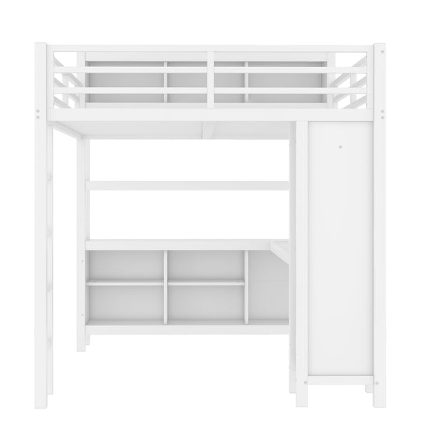 English Elm Metal Queen Size Loft Bed With L-Shaped Desk, Storage Cubes & Shelves For Kids, Teens & Adults W1580S00108