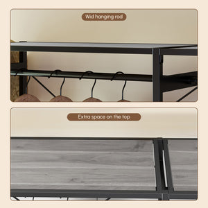 English Elm Acacia Wood Garment Rack with Shelves, 2 Wicker Drawers, 4 Hooks & 300lb Capacity — Light Gray W2391P290024