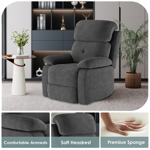 English Elm Small Recliner Chair with Padded Cushioning and Acacia Wood Frame, Easy Assembly, 330lb Capacity Grey T3623P408686