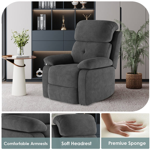 English Elm Small Recliner Chair with Padded Cushioning and Acacia Wood Frame, Easy Assembly, 330lb Capacity Grey T3623P408686