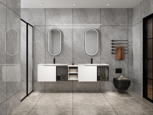 English Elm 84'' Freestanding Double Sink Bathroom Vanity Oak Finish Soft Close Storage Cabinet W999S00534