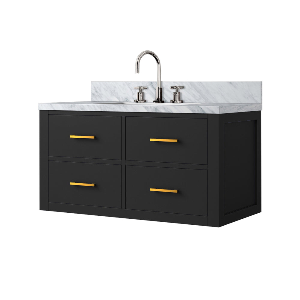 English Elm Black Elegant 36-Inch Single Sink Vanity With Carrara Marble Top & Polished Chrome Faucet Set B2731P257955