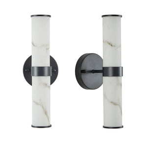 English Elm Resin Imitation Marble Wall Sconces Set of 2 with Black Iron Frame, Cylindrical Ambient Lighting W2312P374968