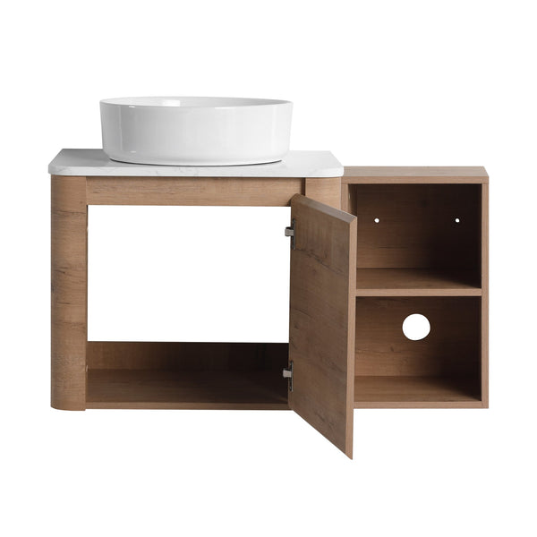 English Elm 36'' Wall-Mounted Bathroom Vanity With Ceramic Sink, Soft-Close Door, Stylish Shelves & Easy Assembly W999S00406