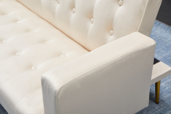 English Elm SOFA Velvet Convertible Sofa Bed with Golden Legs, Solid Wood Frame, Compact Design for Small Spaces Beige B205P246429