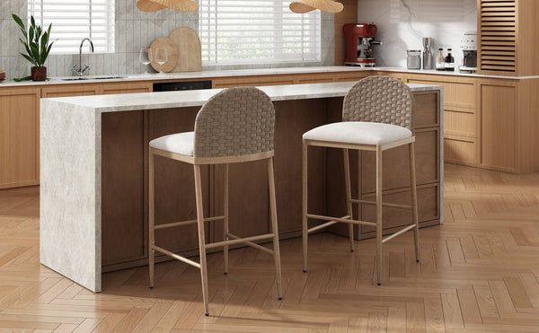 English Elm 25" Farmhouse Counter Stools Set of 2 Woven Rattan Back Iron Frame Kitchen Island N762P329089D