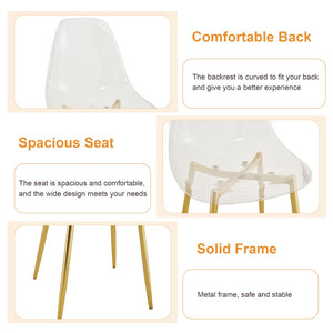 English Elm Table and Chair Set Marble Glass Top Gold Legs Four Seat Dining for Small Spaces Black,Transparent,White+Gold W1151S04654
