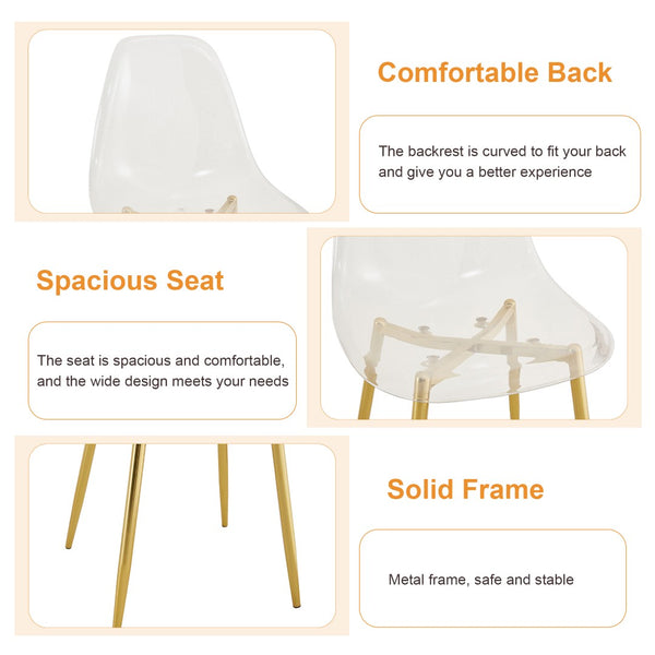 English Elm Table and Chair Set Marble Glass Top Gold Legs Four Seat Dining for Small Spaces Black,Transparent,White+Gold W1151S04654