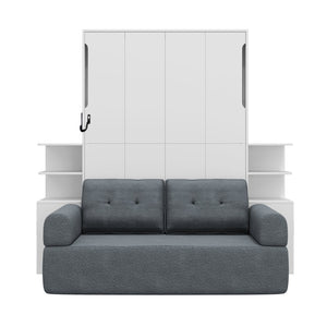 English Elm Full Size Murphy Bed System with Integrated Sofa and Storage Towers for Guest Rooms White+Gray LP000380AAE