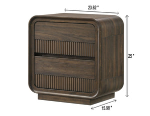 English Elm Mid-century Fluted Two Drawer Nightstand Warm Wood Grain Finish Sculptural Bedroom B2741P457652