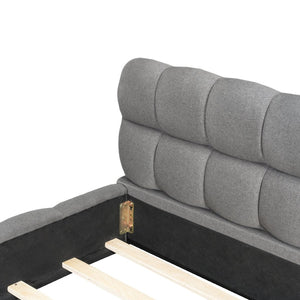 English Elm King Channel Stitched Linen Platform Bed Low Profile Contemporary Upholstered Frame Gray N737P387605E