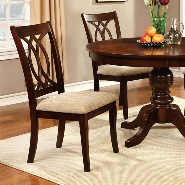 English Elm Contemporary Solid Wood Round Pedestal Dining Set Seats Four in Brown Cherry Finish B2741S00803