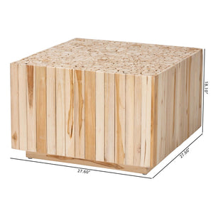 English Elm Bohemian Handcrafted Teak Round Coffee Table with Stacked Log Base for Living Rooms B2750P467758