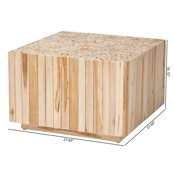 English Elm Bohemian Handcrafted Teak Round Coffee Table with Stacked Log Base for Living Rooms B2750P467758