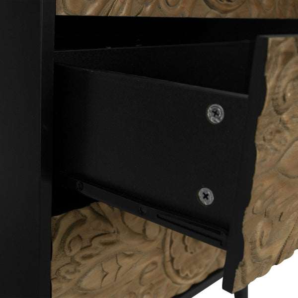 English Elm 3 Drawer Solid Wood Cabinet Hand Carved Relief Fronts Pine Feet Bedroom Storage W688138033