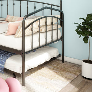 English Elm Fox twin daybed with twin trundle sturdy metal frame, anti-noise slats, easy-glide casters, no box spring needed Black B083P154245