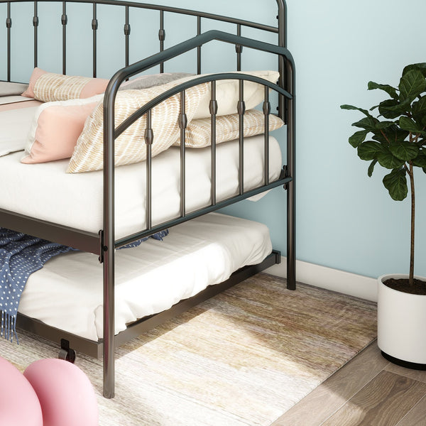 English Elm Fox twin daybed with twin trundle sturdy metal frame, anti-noise slats, easy-glide casters, no box spring needed Black B083P154245