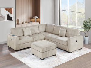 English Elm Living L-Shaped Sectional Sofa Set with Reversible Chaise, Tufted Burlap Fabric, Storage Ottoman, USB Port Camel 34 L x 26 W x 46 H B011S01780