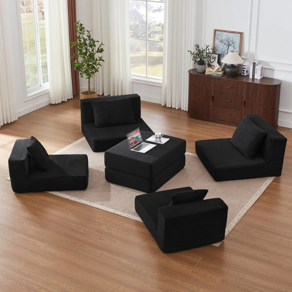English Elm Modular Cloud Sectional Corduroy Sofa Deep Seat Comfort for Flexible Living Spaces Black W3396P435275