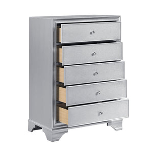 English Elm Silver Metallic Glam Tall Chest with Six Drawers Embossed Fronts Bedroom Storage B011P474230