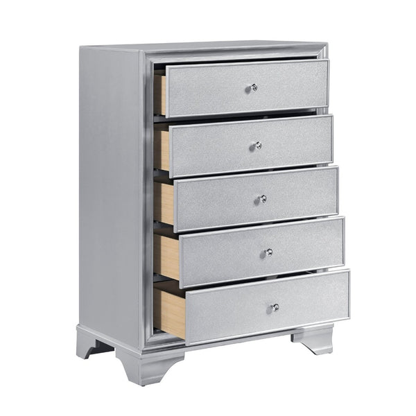English Elm Silver Metallic Glam Tall Chest with Six Drawers Embossed Fronts Bedroom Storage B011P474230
