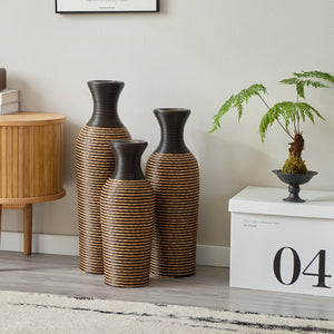 English Elm 3-piece modern PVC floor vase set with tall standalone racks for artificial branches and decor accents Beige+Black W2796P261501