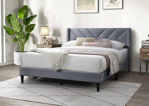 English Elm Elegant Velvet Upholstered Queen Bed with Geometric Stitched Headboard, Platform Design, 12" Height Grey 65 L x 23 W x 9 H B011P238925