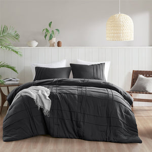 JLA Home Comfort Spaces - Soft Pinch-Pleat Comforter Set with Pre-Washed Microfiber, Lightweight Loft & Year-Round Cozy Breathability Black AM10-0466