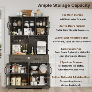 English Elm Pantry Hutch with Fluted Mdf Panels Charging Station Pegboard and Open Shelving T3773P416041
