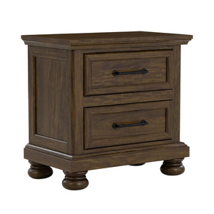 English Elm Brown Wood 2-drawer Nightstand with Usb Charging Crown Molding and Bun Feet B2709P453738