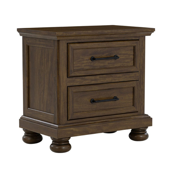 English Elm Brown Wood 2-drawer Nightstand with Usb Charging Crown Molding and Bun Feet B2709P453738