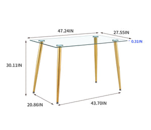 English Elm TABLE Crystal Glass Dining Table Leg Support with Sturdy Metal Base for Easy Assembly and Stylish Durability Golden+White W370S00057