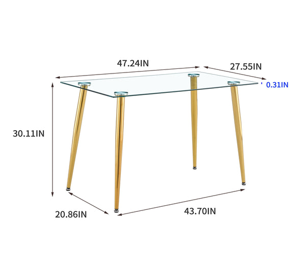 English Elm TABLE Crystal Glass Dining Table Leg Support with Sturdy Metal Base for Easy Assembly and Stylish Durability Golden+White W370S00057