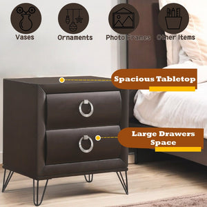 English Elm Tablita Two Drawer Nightstand with V-leg Base and Dark Merlot Rubberwood Finish B2726P411559